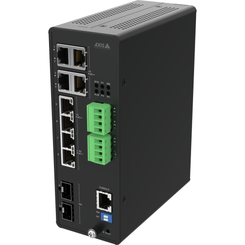 AXIS D8208-R Industrial PoE++ Switch, viewed from its left angle