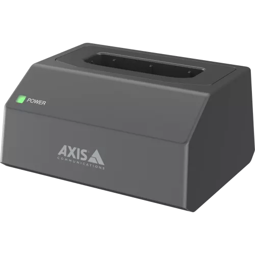AXIS W702 Docking Station 1-bay, in black color, viewed from its left angle