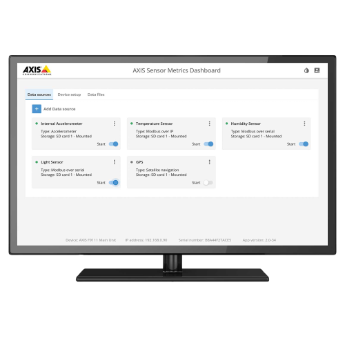 screen showing AXIS sensor metric dashboard