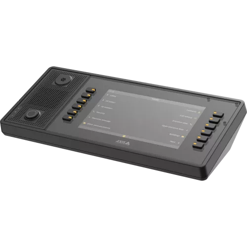 Black AXIS C6110 Network Paging Console viewed from its left