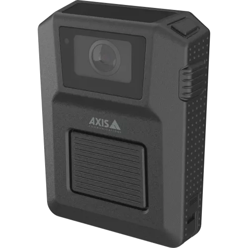 AXIS W102 Body Worn Camera de couleur noire, vue de son angle gauche
