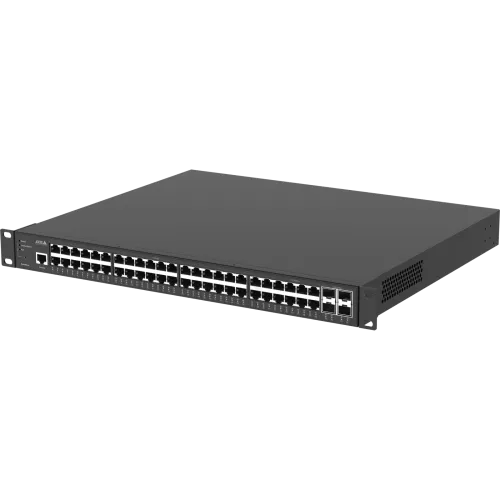 AXIS D8248 Managed PoE++ Switch in Schwarz, von links gesehen
