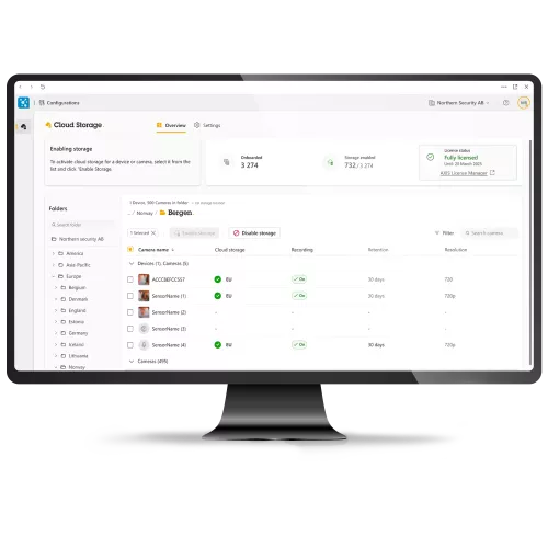 AXIS Camera Station web-client, showing cloud storage tab