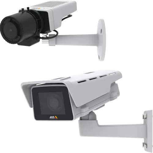 Two cameras with white background, looking left