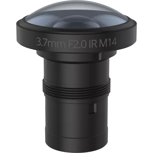 Lens M14 3.7 mm F2.0 IR, visto desde su ángulo frontal