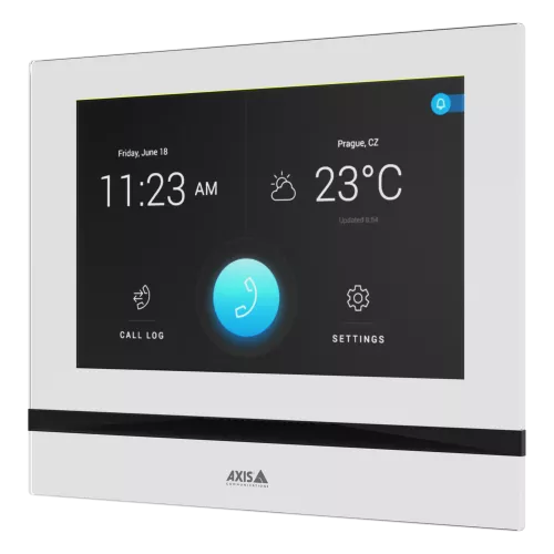 White AXIS I5304 Network Answering Unit viewed from its left angle.