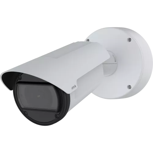 Bullet Camera in white, wall mounted with visible lens and IR illumination