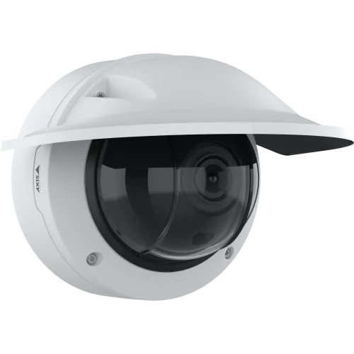 Outdoor 8MP dome security camera with IR and AI analytics, viewed from the right
