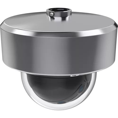 Stainless steel dome camera with stainless steel pendant kit.