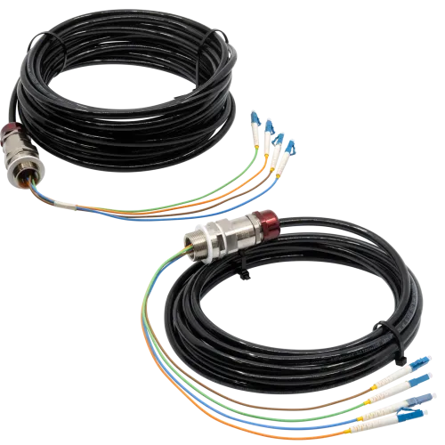 Product images of both 5 and 10 m AXIS TX1204 Fiber Optic Cable Kit Single Mode