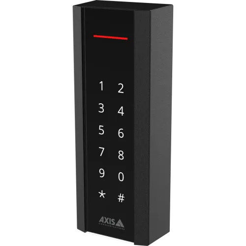 Black AXIS A4611 Network Reader with Keypad viewed from its right side
