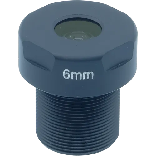 LENS M12 6mm F2 viewed from its front side.