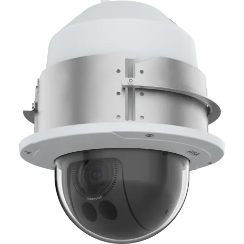 Steel AXIS TQ6202-E Recessed Mount on top of camera viewed from its front.