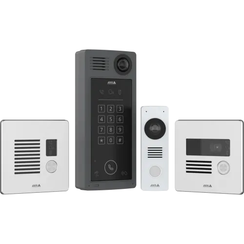 Intercom products displayed from different angles. 