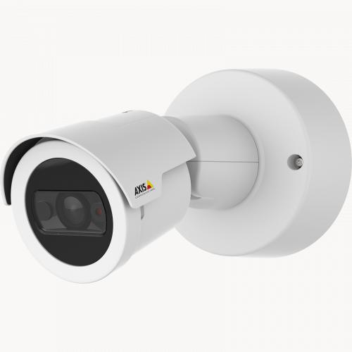 AXIS M2025-LE IP Camera in white color. Viewed from its left angle. 