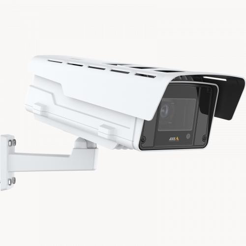 La caméra IP AXIS Q1645-LE est dotée de Forensic WDR, de Lightfinder et de Zipstream. Le produit est vu depuis son côté droit. 
