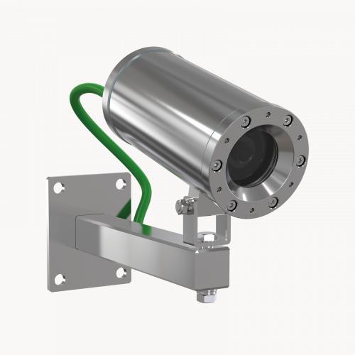 ExCam XF M3016 Explosion-Protected IP Camera in stainless steel, wall mounted