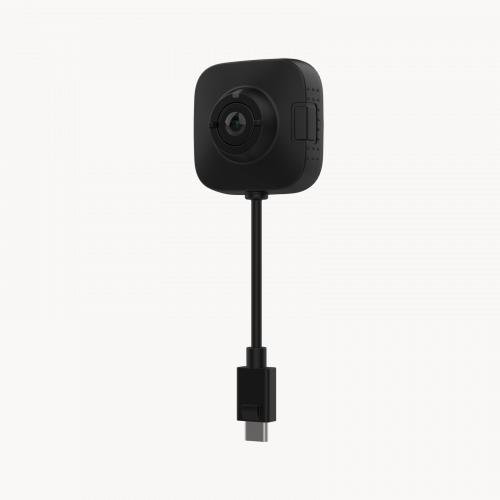 AXIS TW1201 Body Worn Mini Cube Sensor in black color, viewed from its left angle