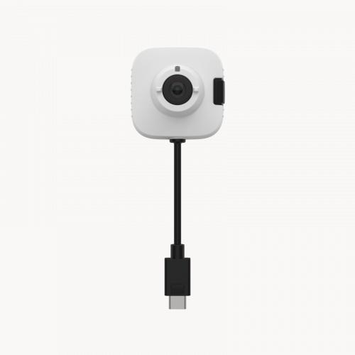 AXIS TW1201 Body Worn Mini Cube Sensor in white color, viewed from its front