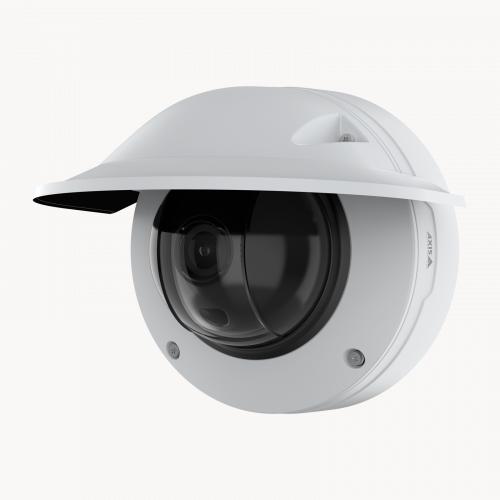 AXIS Q3538-LVE Dome Camera with weathershield, viewed from its left angle