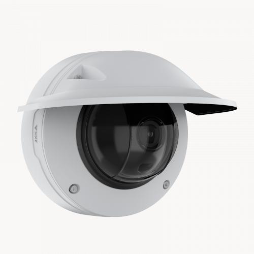 AXIS Q3538-LVE Dome Camera with weathershield, viewed from its right angle
