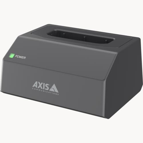 AXIS W702 Docking Station 1-bay, in black color, viewed from its left angle