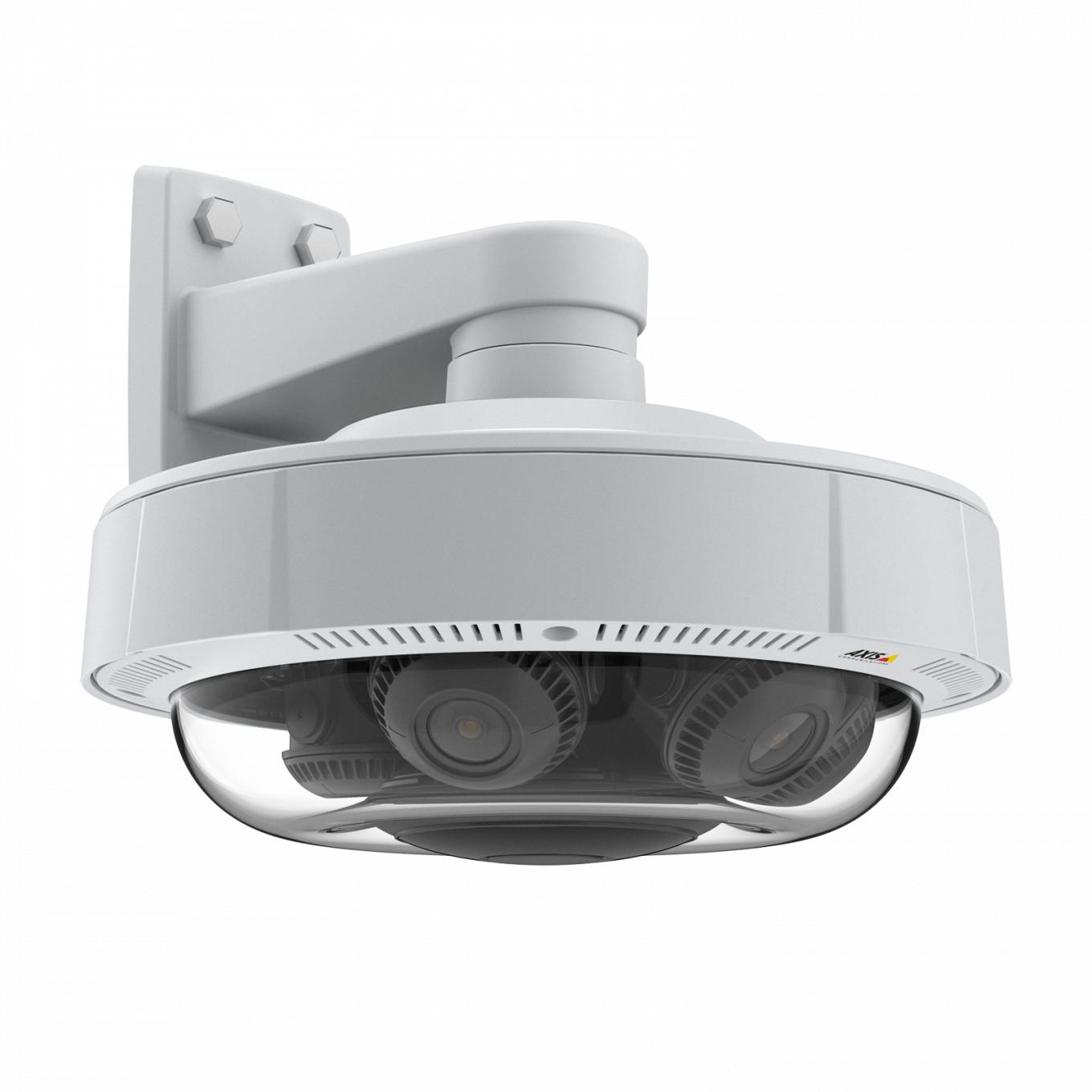 AXIS P3719-PLE is mounted to a wall and viewed from its right angle.