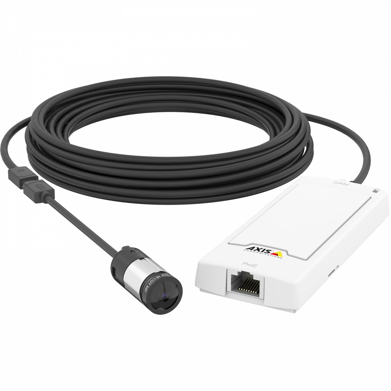  La AXIS P1244 Network Camera tiene alimentación a través de Ethernet. El producto se muestra con vista frontal. 