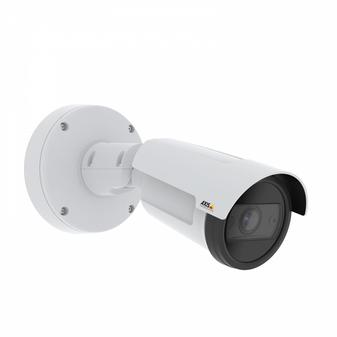 AXIS P1455-LE is an outdoor-ready fixed bullet IP camera with Lightfinder and Forensic WDR. The camera is viewed from its right angle.