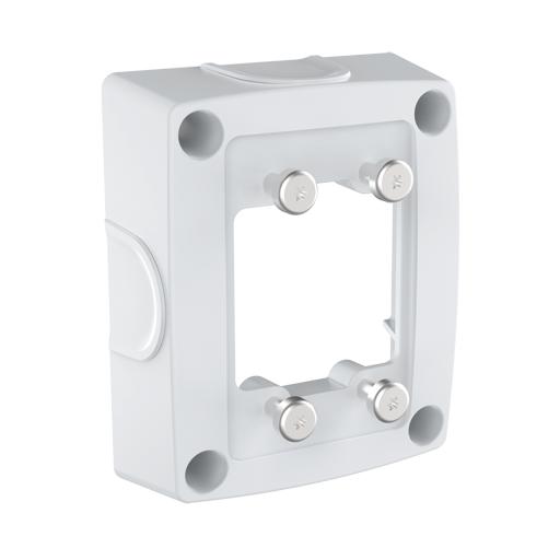 AXIS TQ1601-E Conduit Back Box, white color snd is angeled to its right.