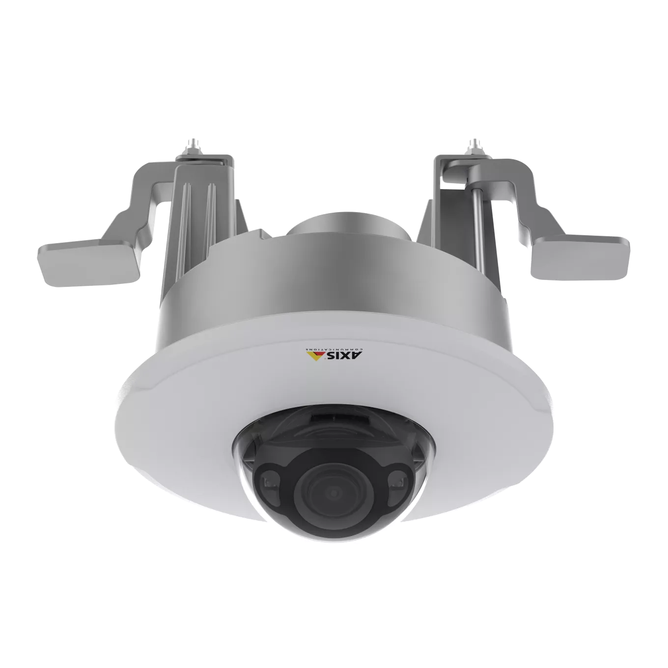 AXIS TM3207 Plenum Recessed silver mount with black camera viewed from its front