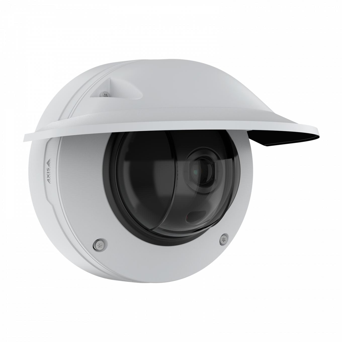 AXIS Q3536-LVE Dome Camera with weathershield, viewed from its right angle