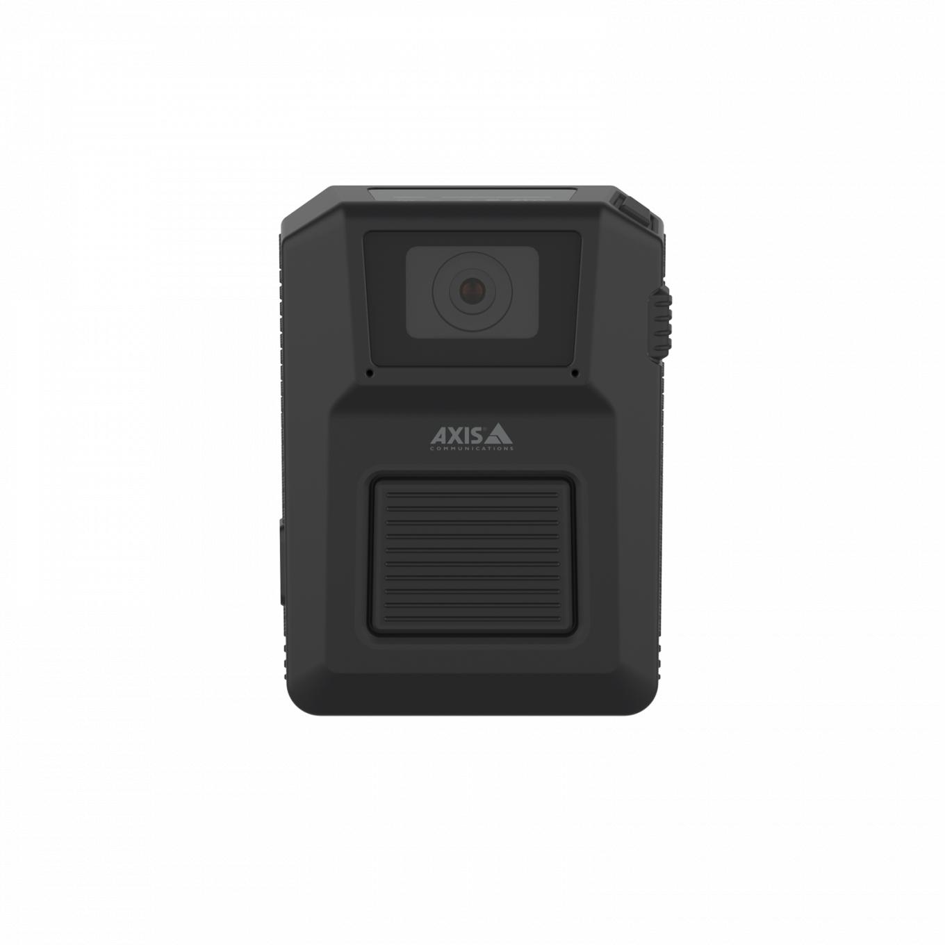 AXIS W101 Body Worn Camera in black color, viewed from its front