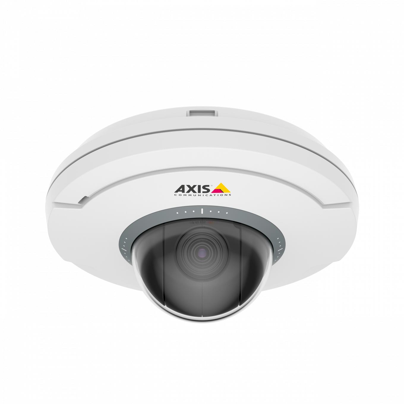 Czarno-biała kamera AXIS M5075 z logo Axis, widok z przodu