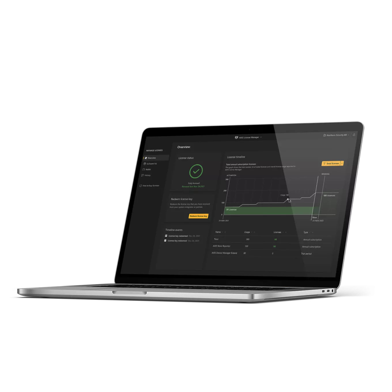 Axis license manager on laptop
