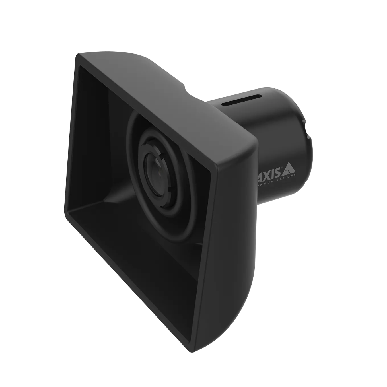 AXIS TF1801-R Lens Hood in black viewed on its left