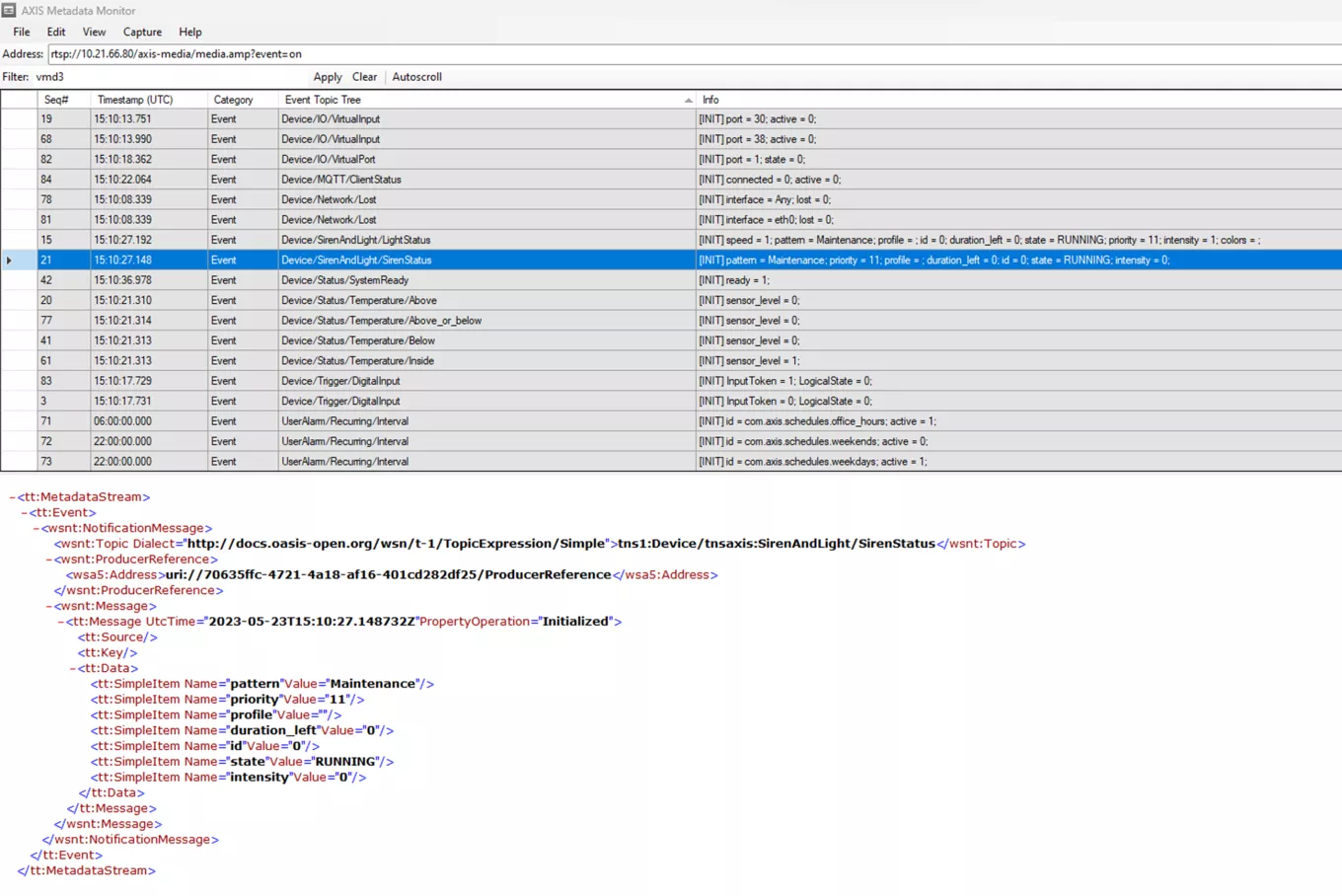 Event stream AXIS Metadata Monitor