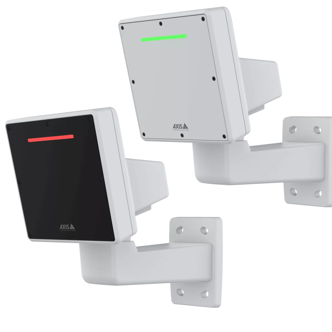 Two wall-mounted Axis radars with led-strips in red and green