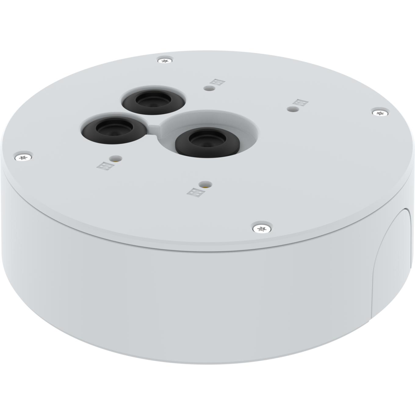 AXIS TQ3601-E - a white round conduit back box with three holes in it.