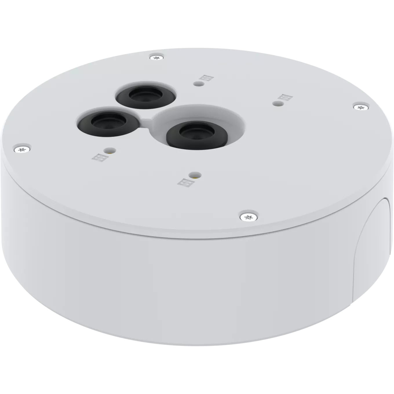 AXIS TQ3601-E : un boîtier arrière de conduit rond blanc avec trois trous.