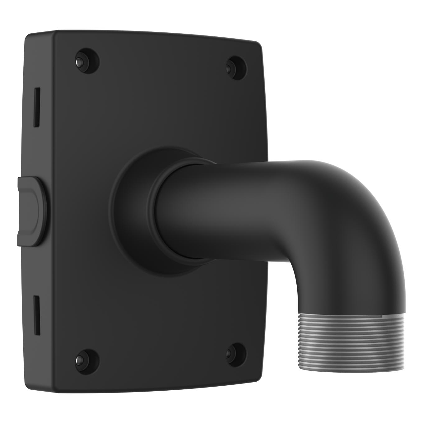 Black pole mount suitable for indoor and outdoor use. TP3301-E is viewed from its right angle.