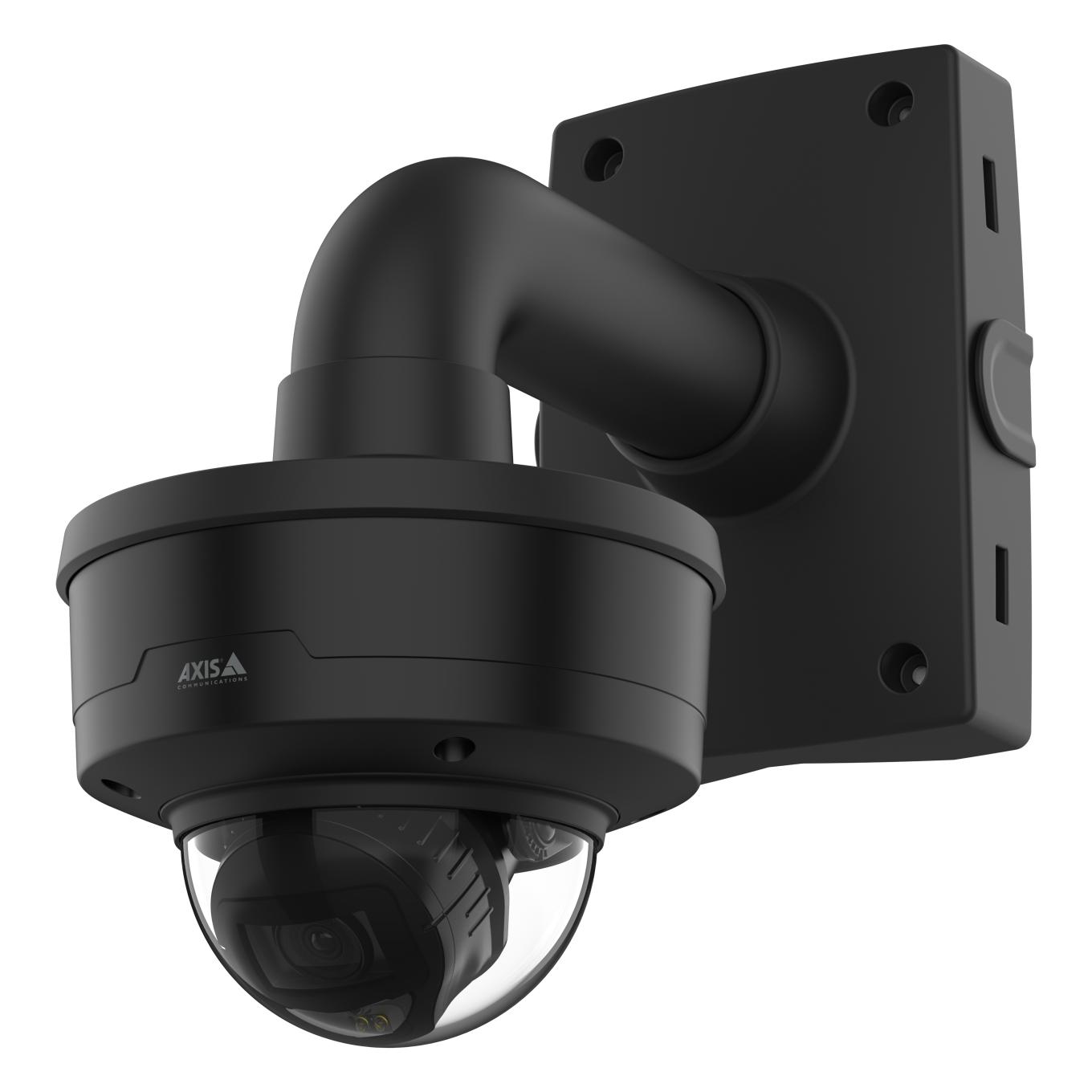 Zestaw stałopozycyjnej kamery kopułkowej w kolorze czarnym. P3267-LVE z TP3301-E i TP3106-E.