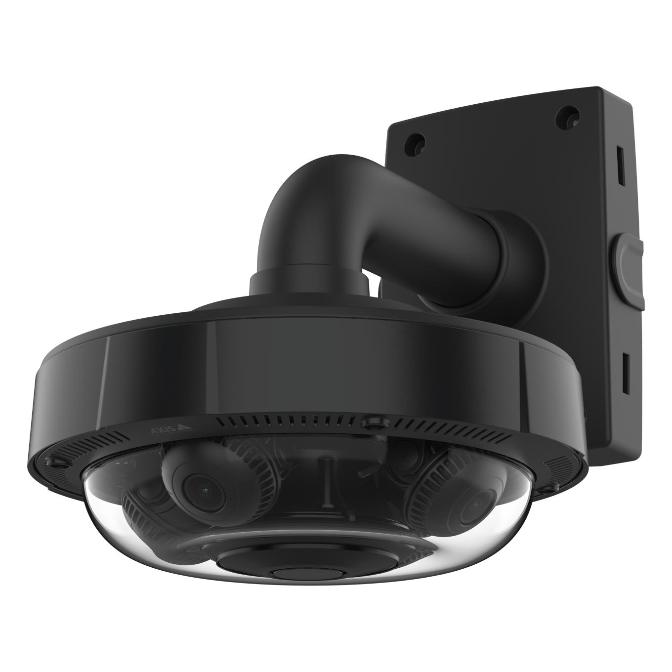 AXIS P3735-PLE with TP3301-E and TP3105-E for wall ceiling. The camera is viewed from its left angle.