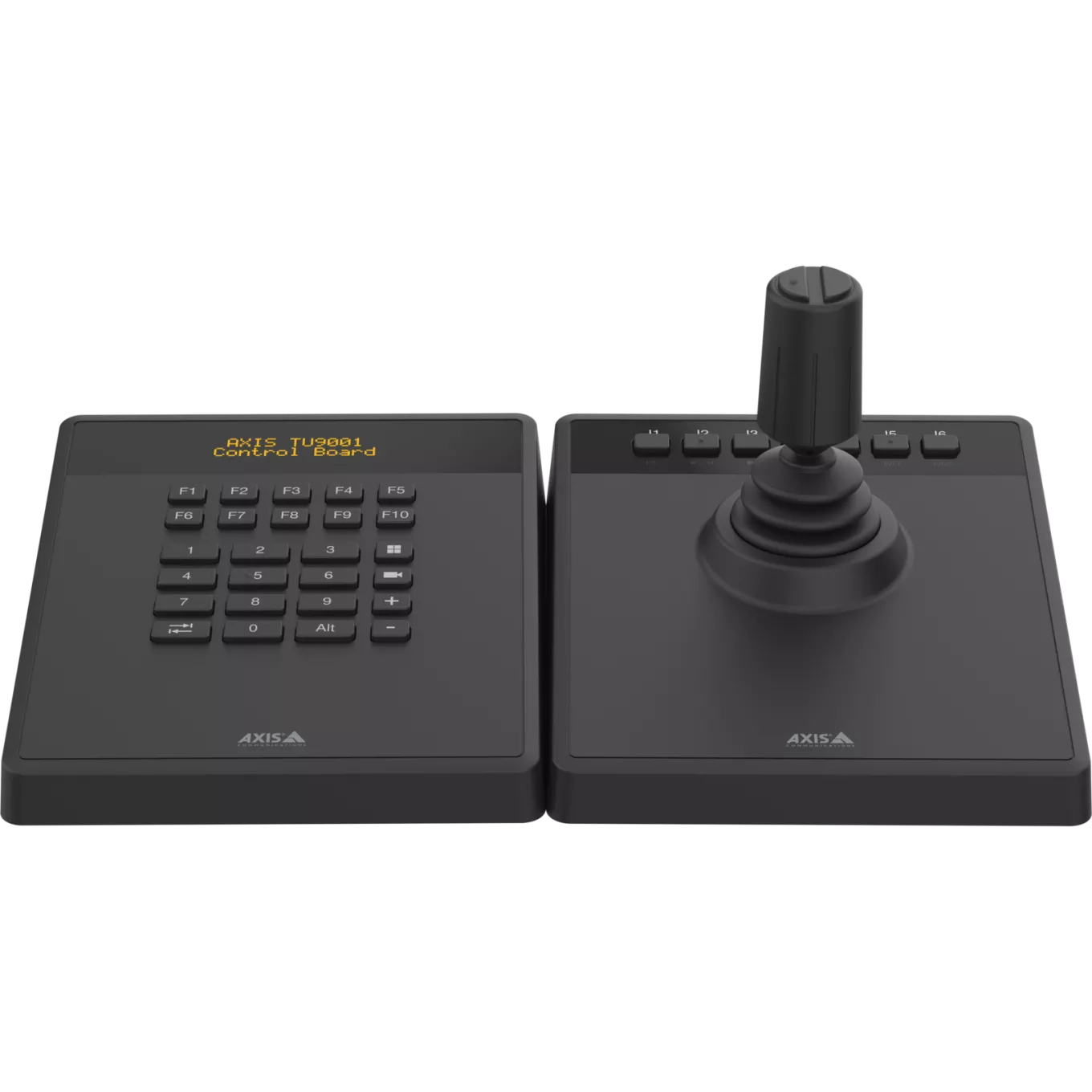 AXIS TU9001 Control Board per la gestione professionale delle telecamere e dei video, tastiera e joystick affiancati, testo su display LCD