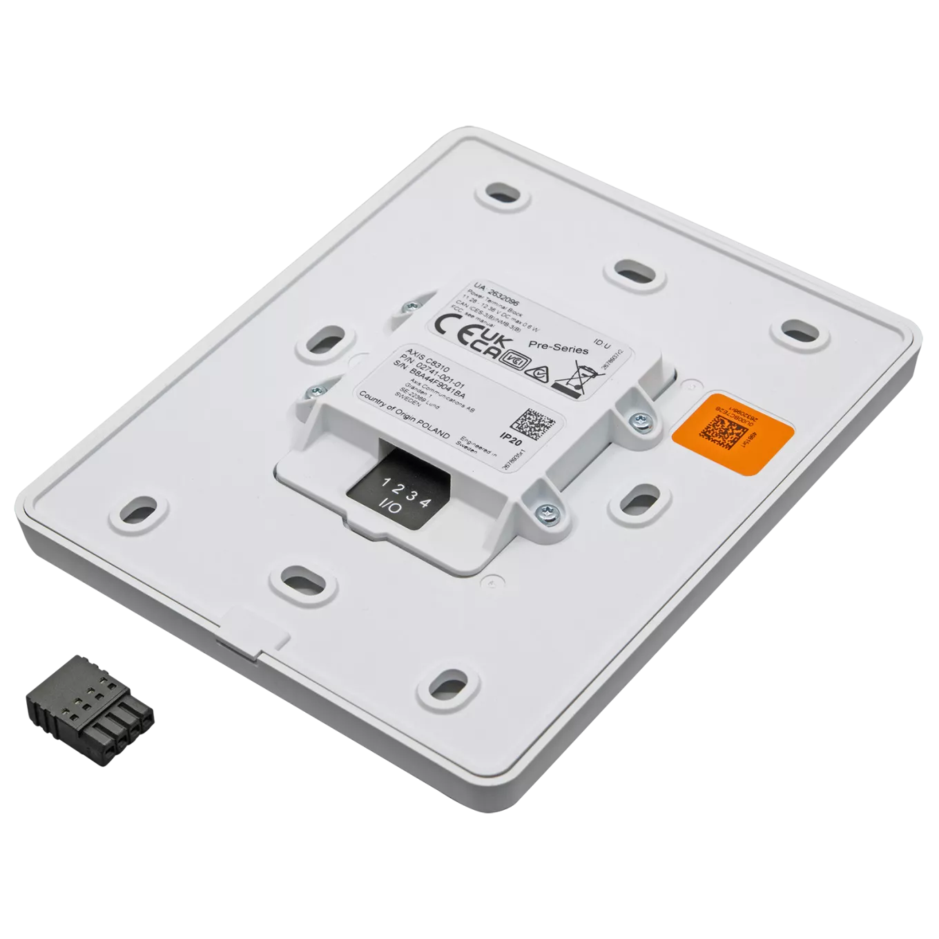 Controller del volume bianco per montaggio a parete. Vista dalla parte destra di C8310.