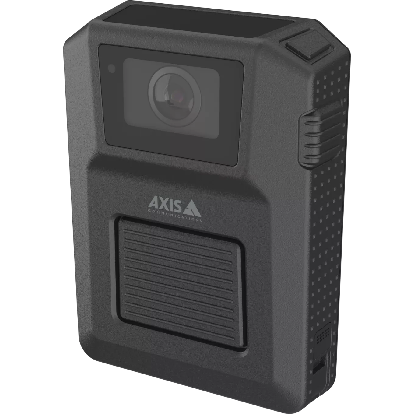 AXIS W102 Body Worn Camera de couleur noire, vue de son angle gauche