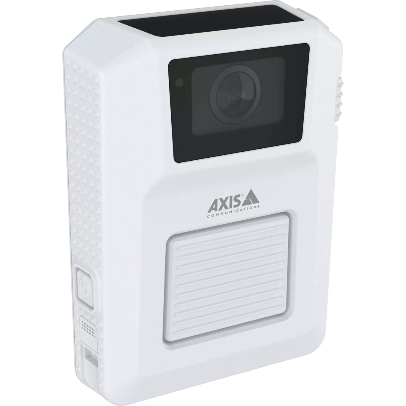 Caméra-piéton AXIS W102 blanche, vue de son angle droit