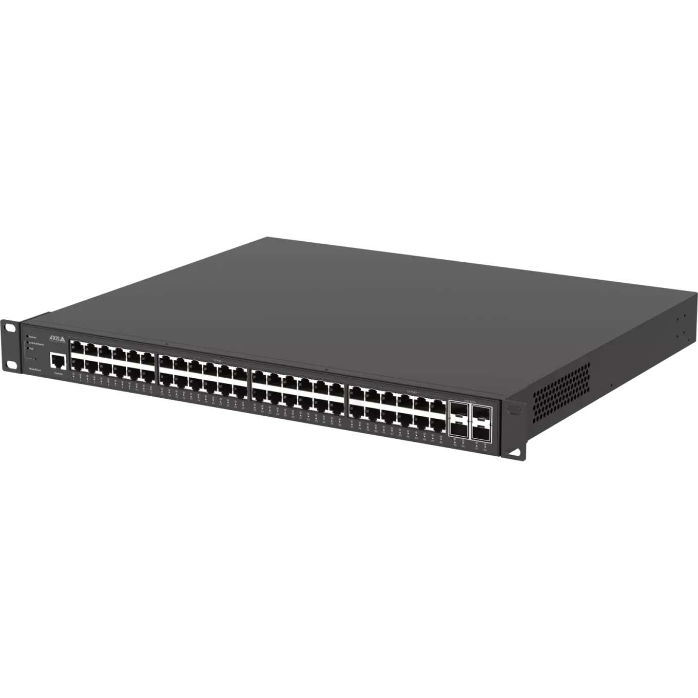 AXIS D8248 Managed PoE++ Switch in Schwarz, von links gesehen