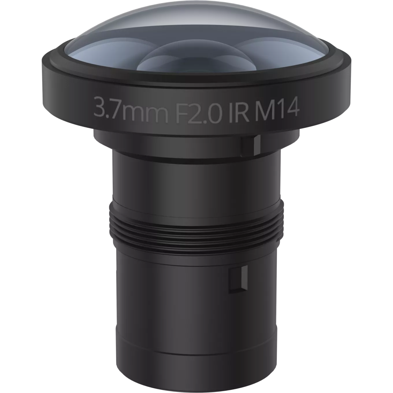Lens M14 3.7 mm F2.0 IR, visto desde su ángulo frontal
