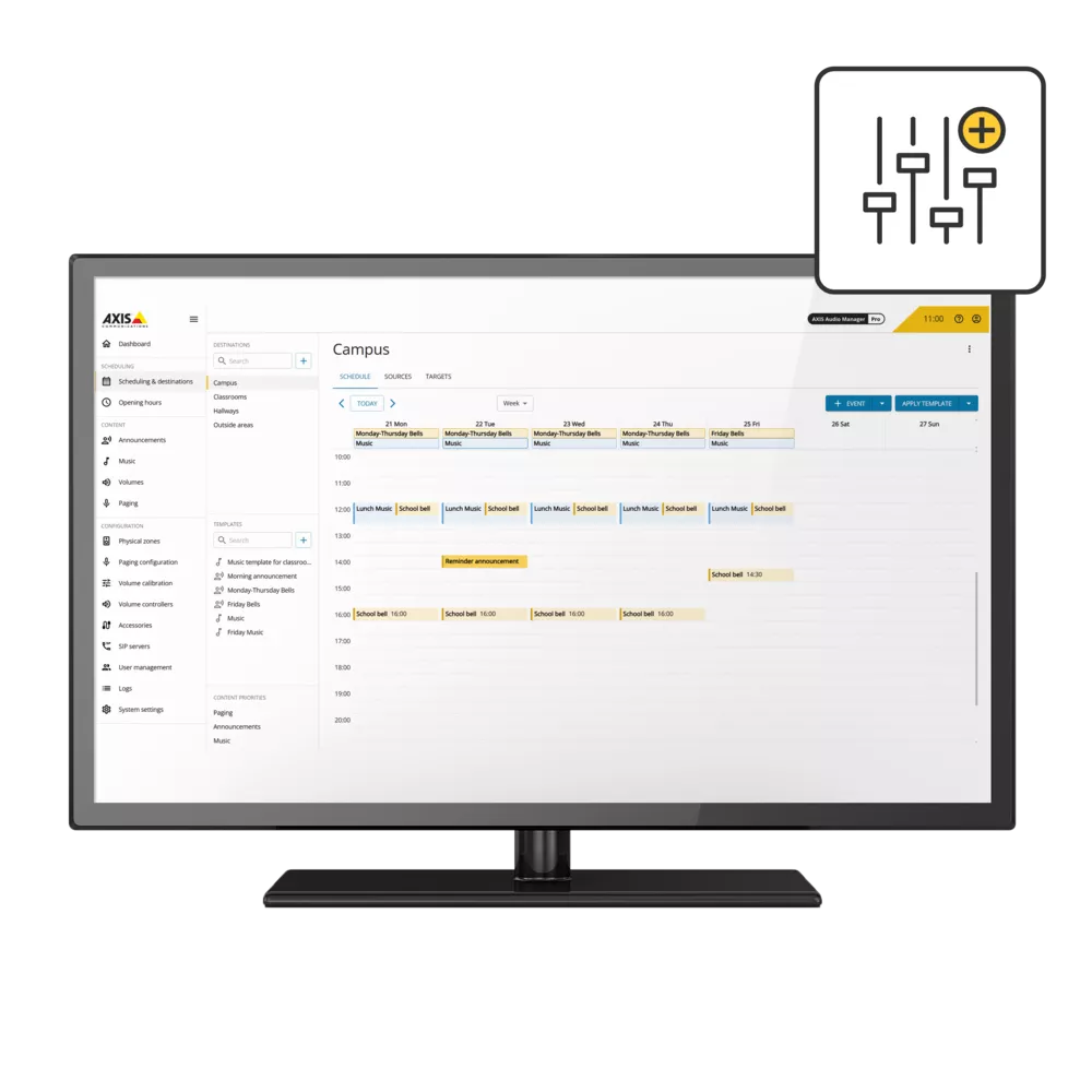 AXIS Audio Manager Pro with view of the scheduler